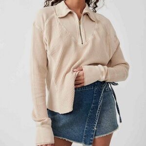 Free people Ashton beige zip Henley thermal